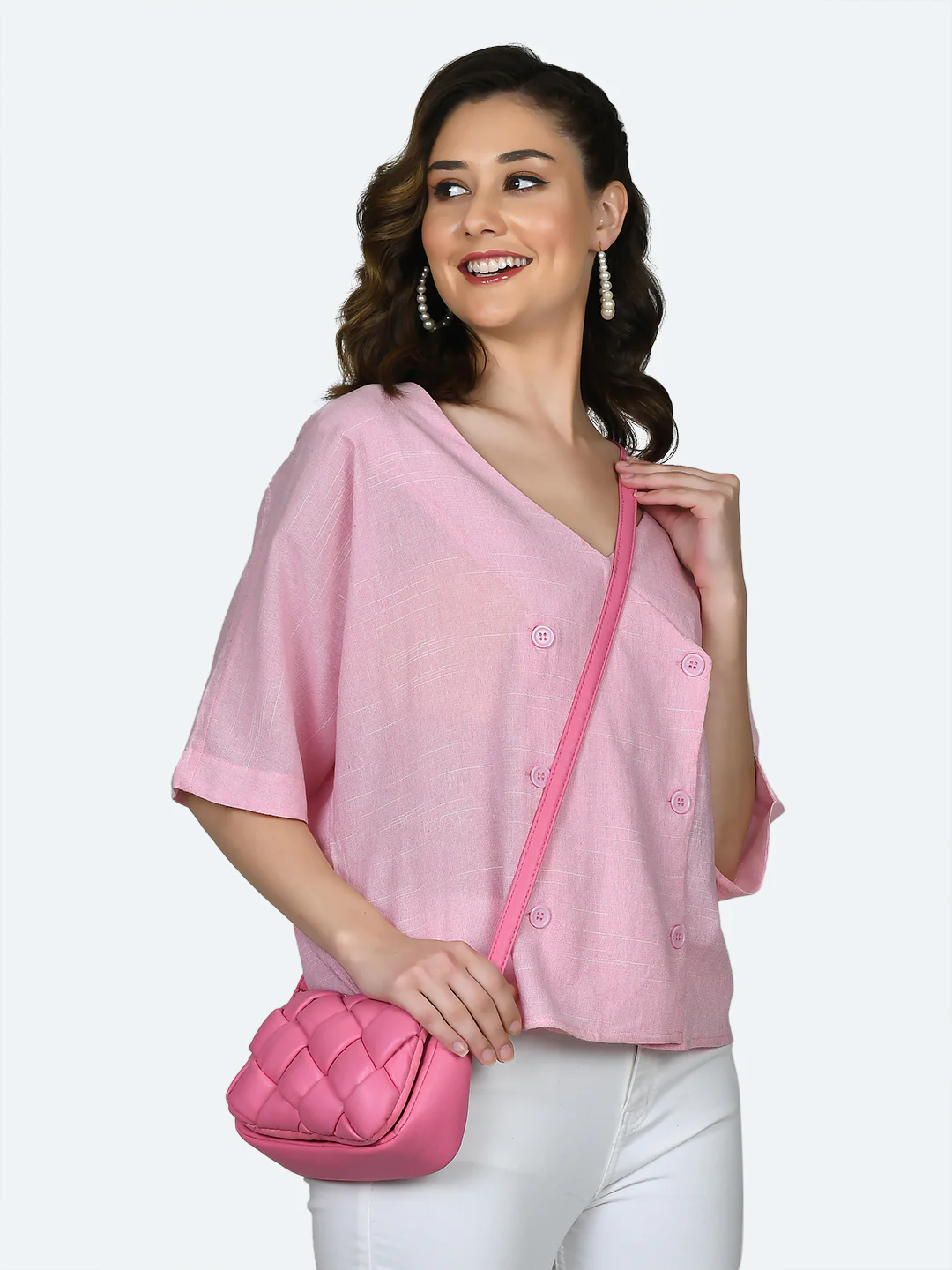 Pink Solid Wrap Top - Image 3