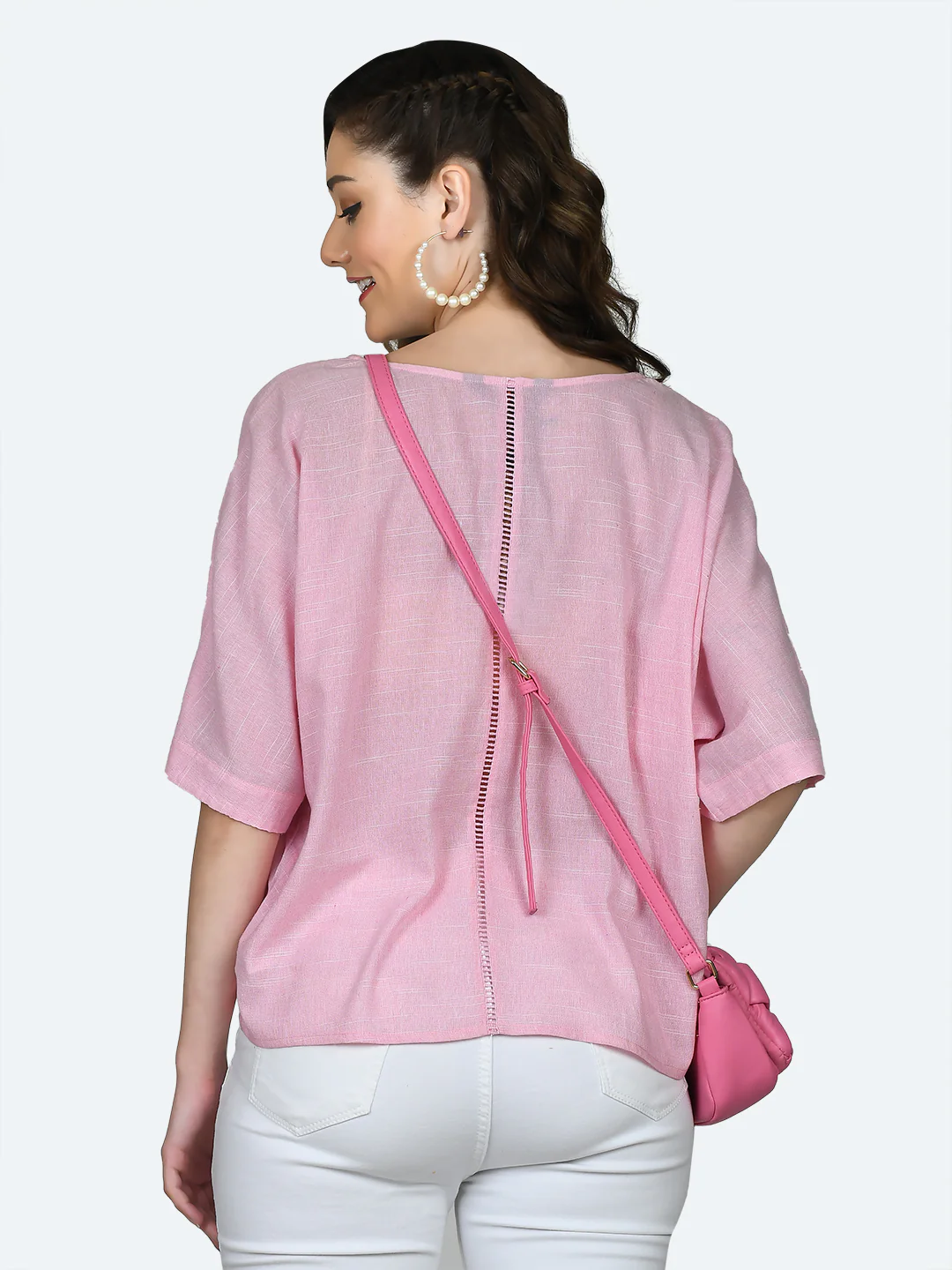 Pink Solid Wrap Top - Image 4
