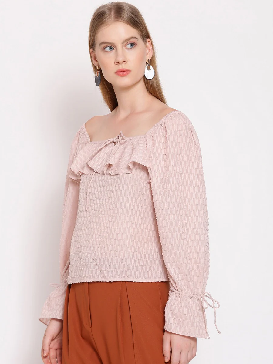 Pink Textured Ruffle Top - Image 2