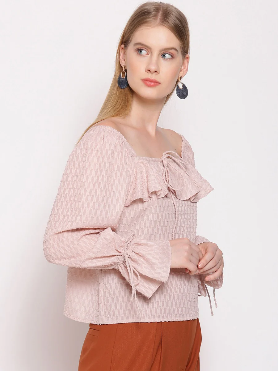 Pink Textured Ruffle Top - Image 3