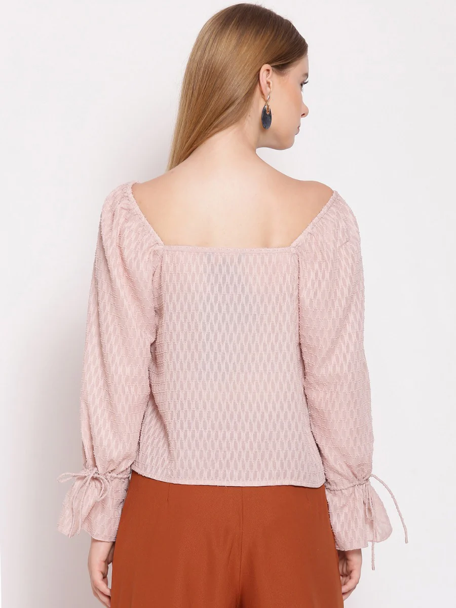 Pink Textured Ruffle Top - Image 4