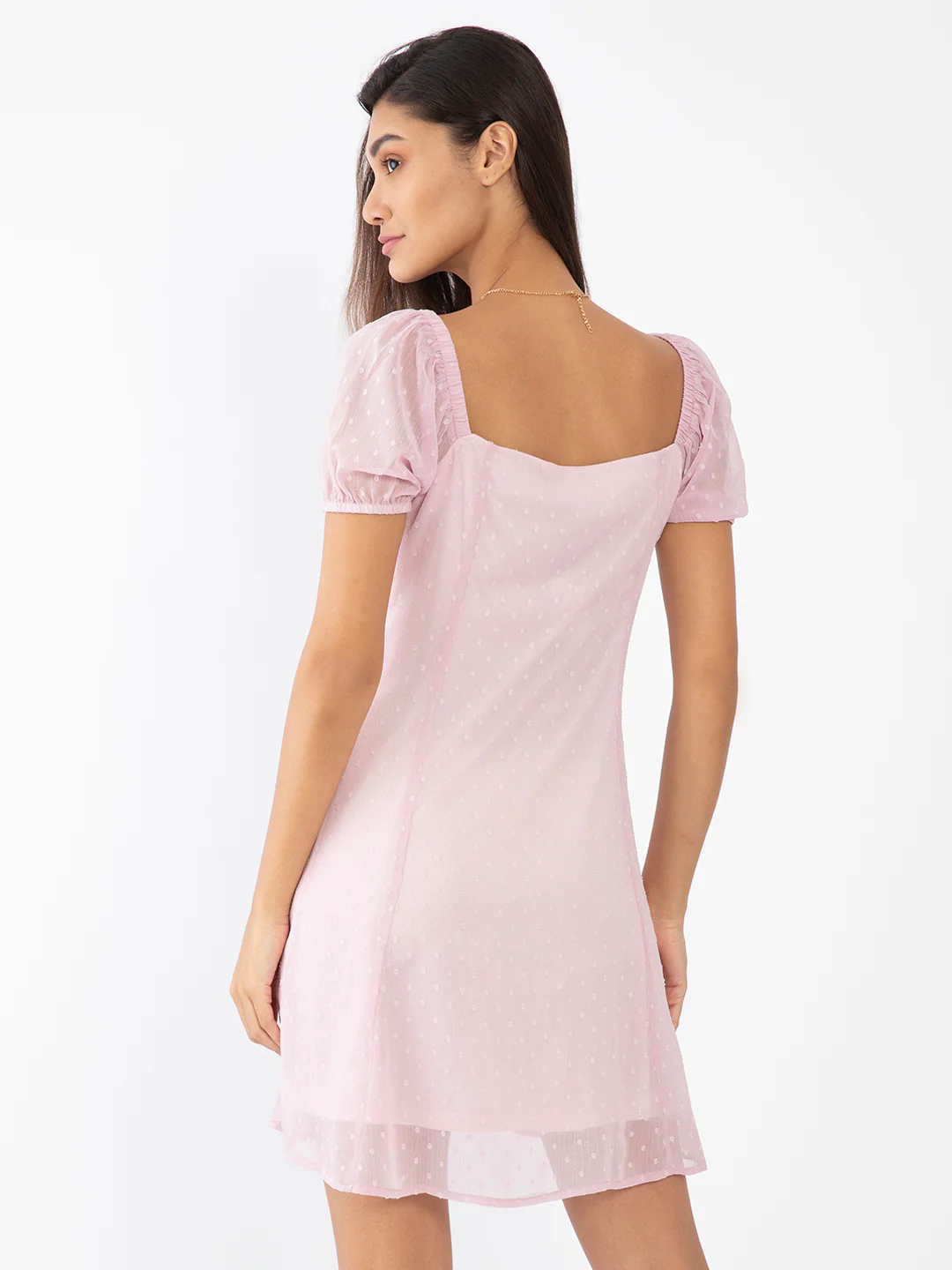 Pink Textured Short Dress - Image 4