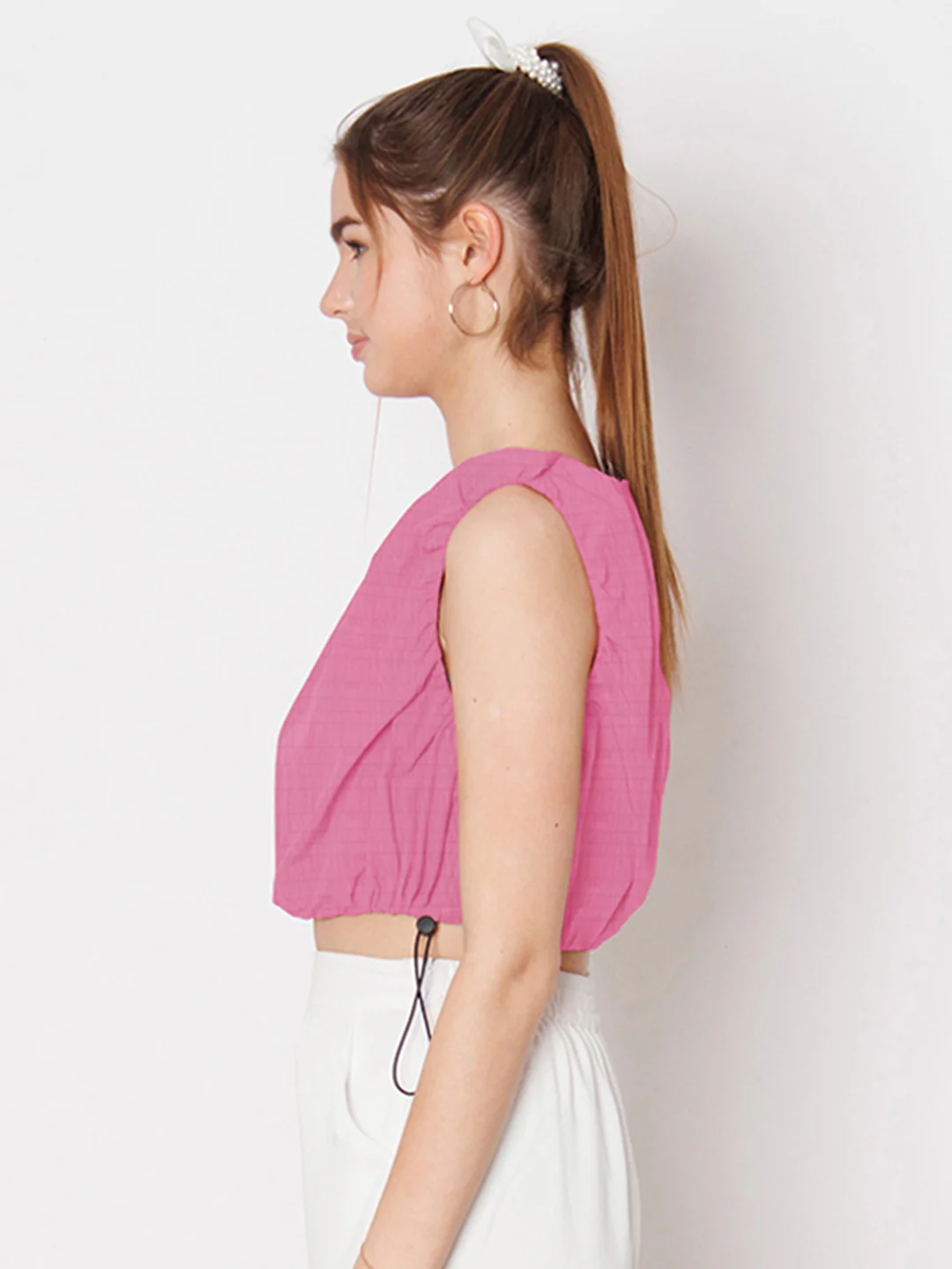 Pink Textured Straight Fit Crop Top - Image 4