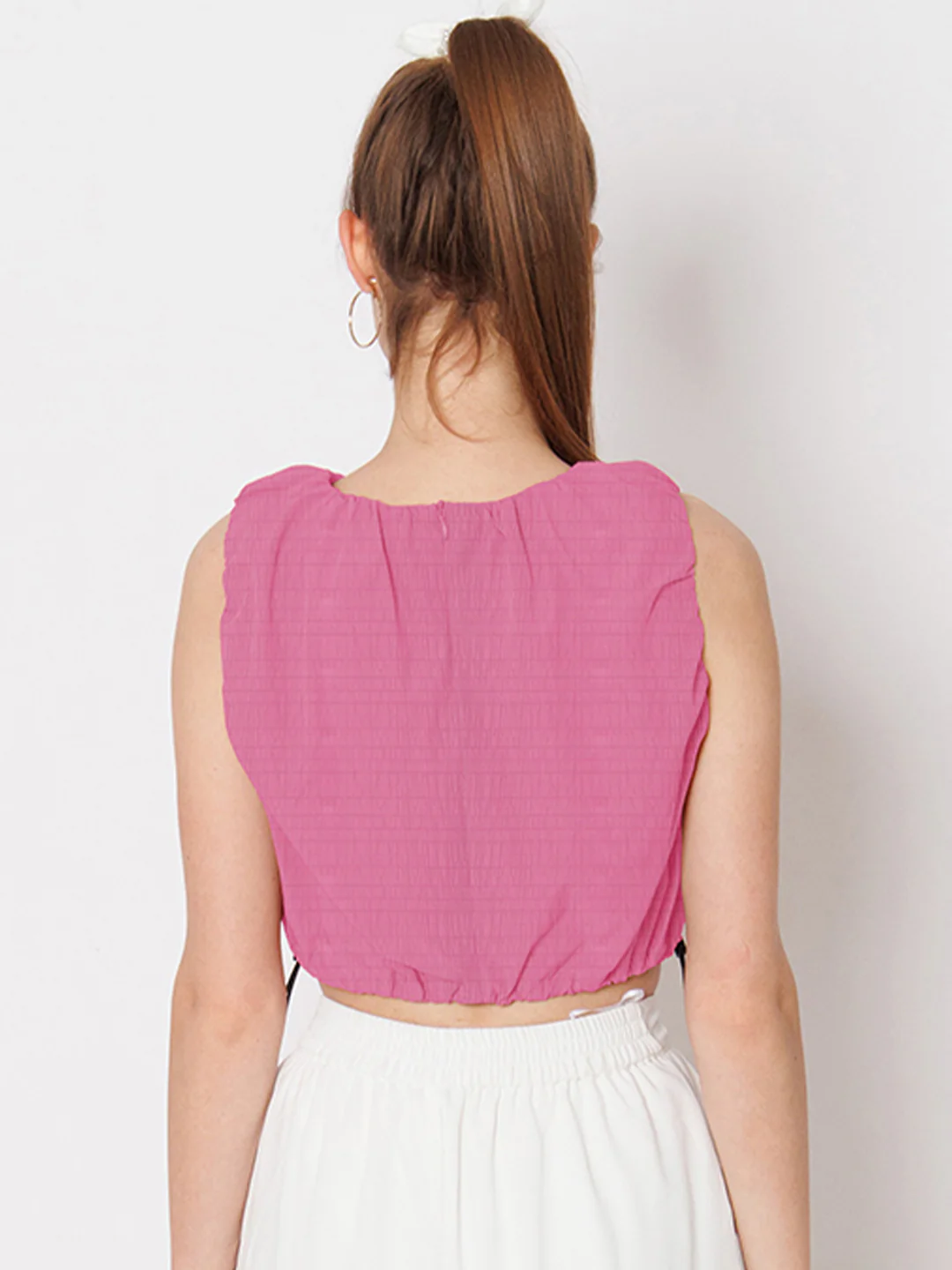 Pink Textured Straight Fit Crop Top - Image 5