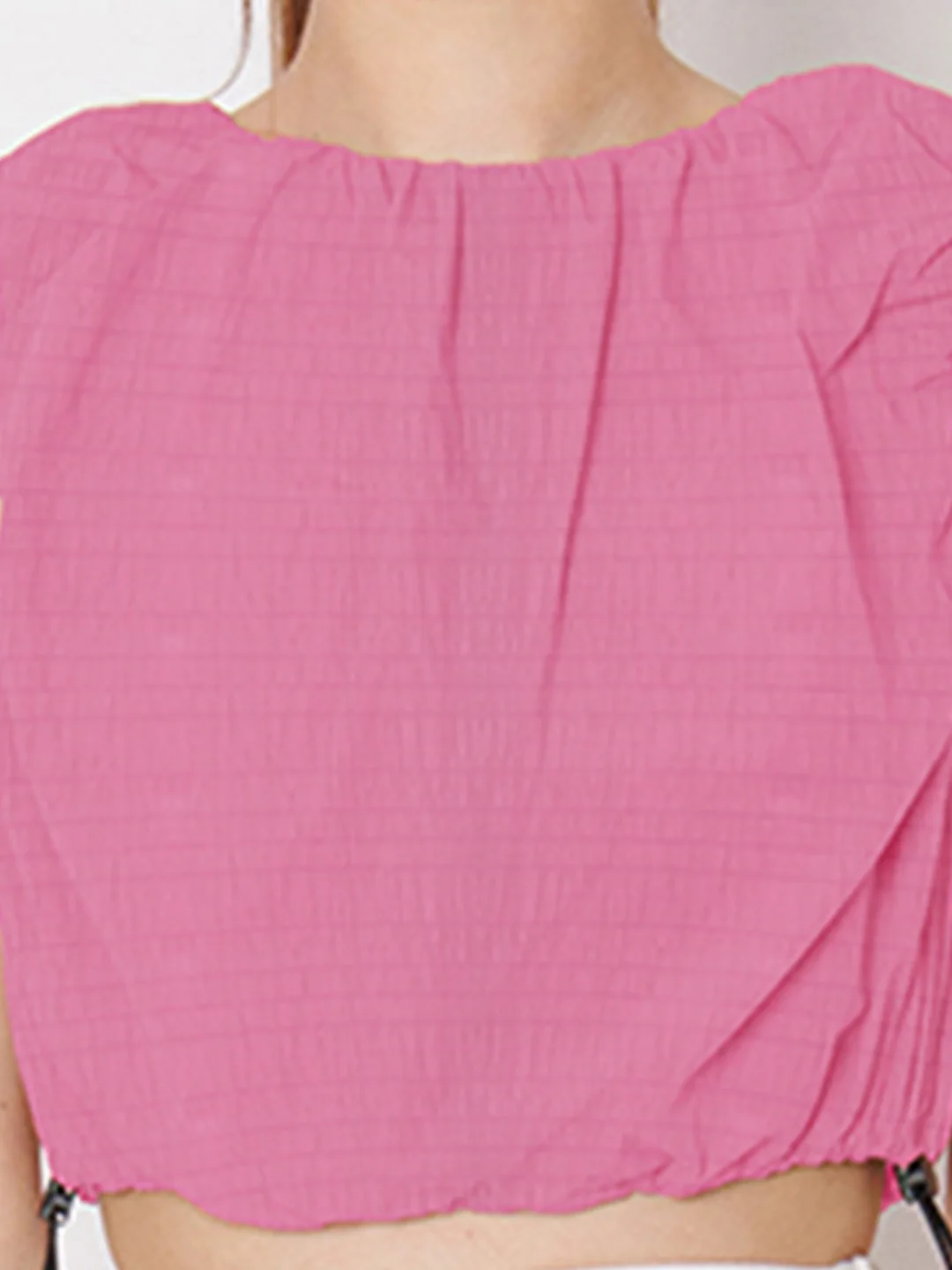 Pink Textured Straight Fit Crop Top - Image 6