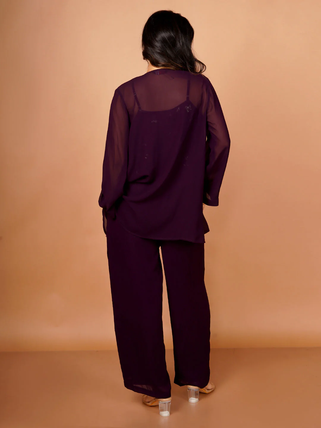 Purple Embroidered Basic 3-Piece Co-Ord Set - Image 4