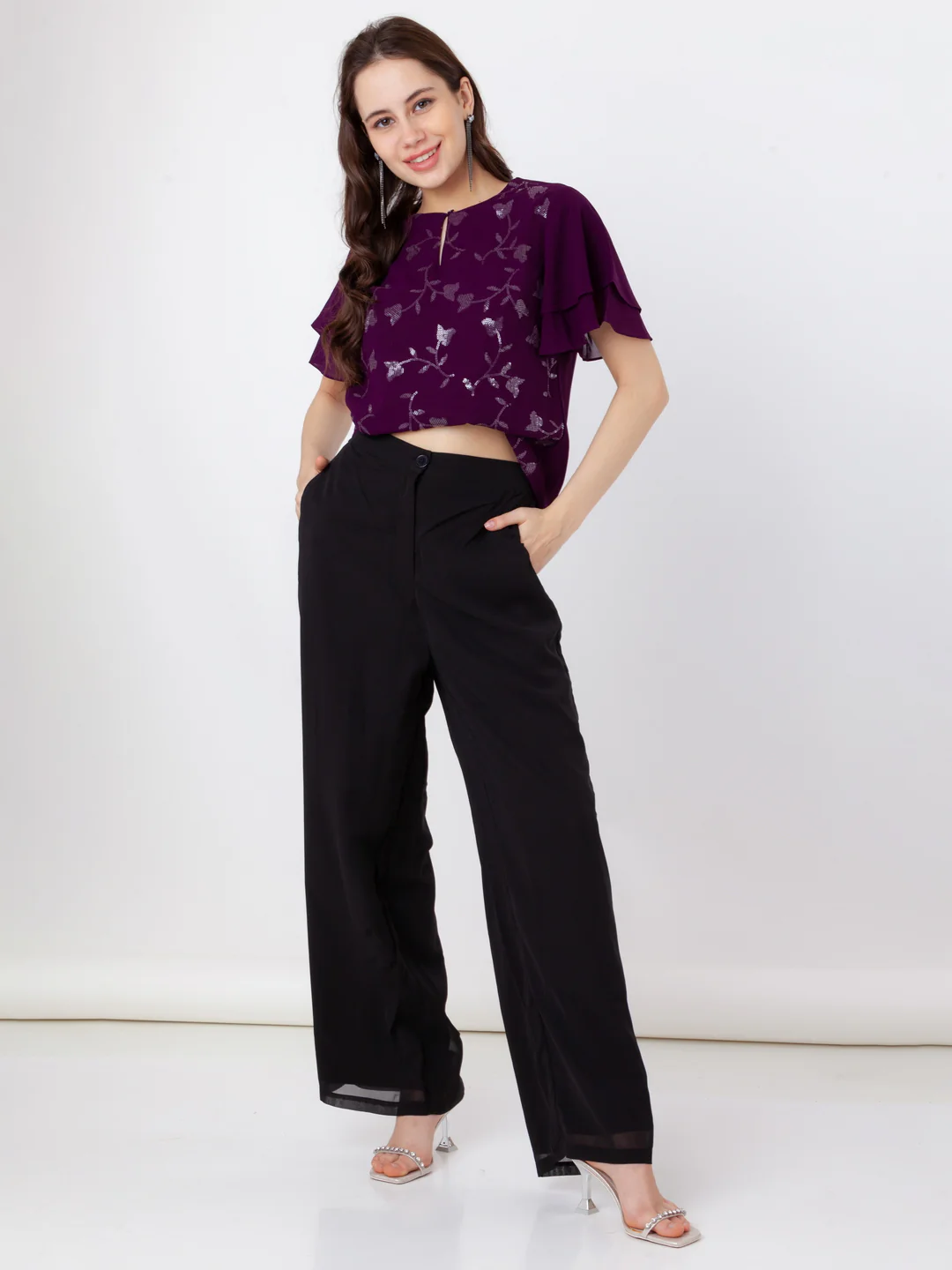 Purple Embroidered Regular Top - Image 5