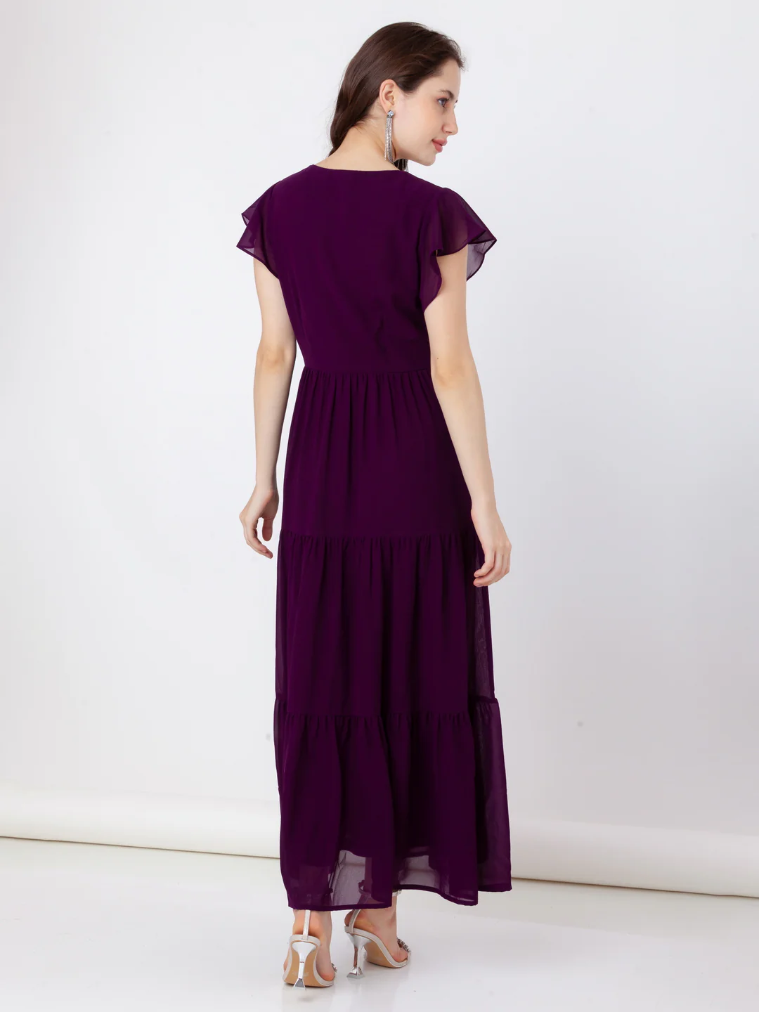 Purple Embroidered Tiered Maxi Dress - Image 4