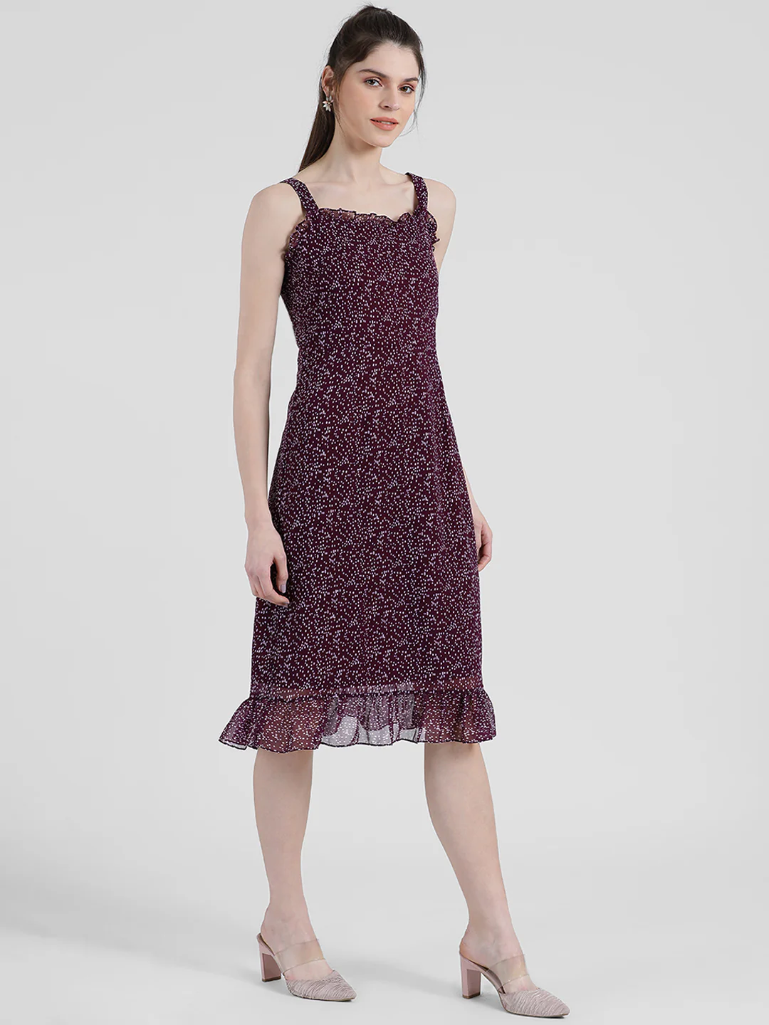 Purple Polka Strappy Midi Dress - Image 3
