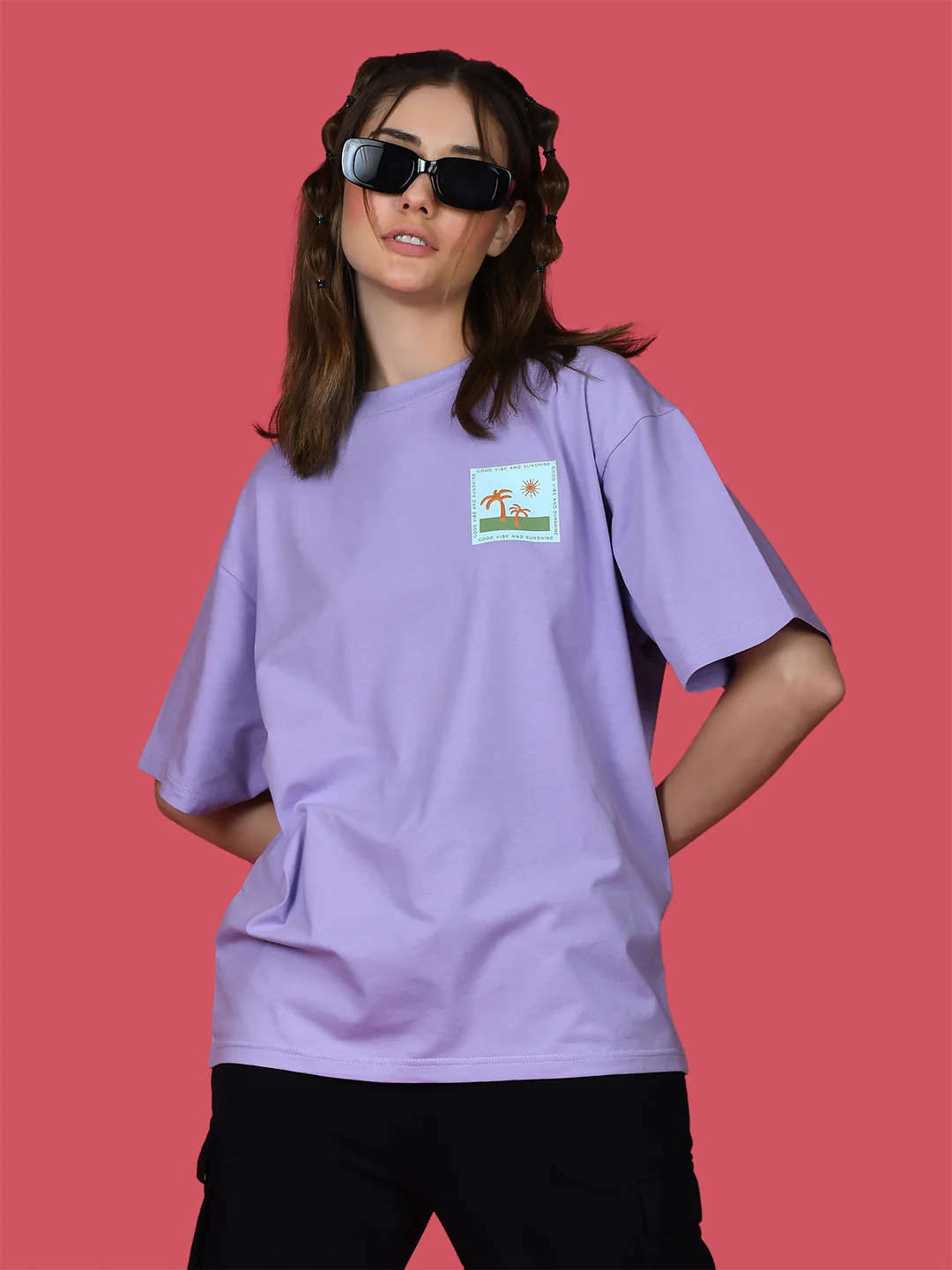 Purple Printed Oversized T-Shirt - Image 2
