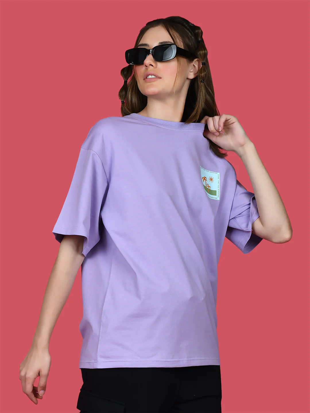Purple Printed Oversized T-Shirt - Image 3
