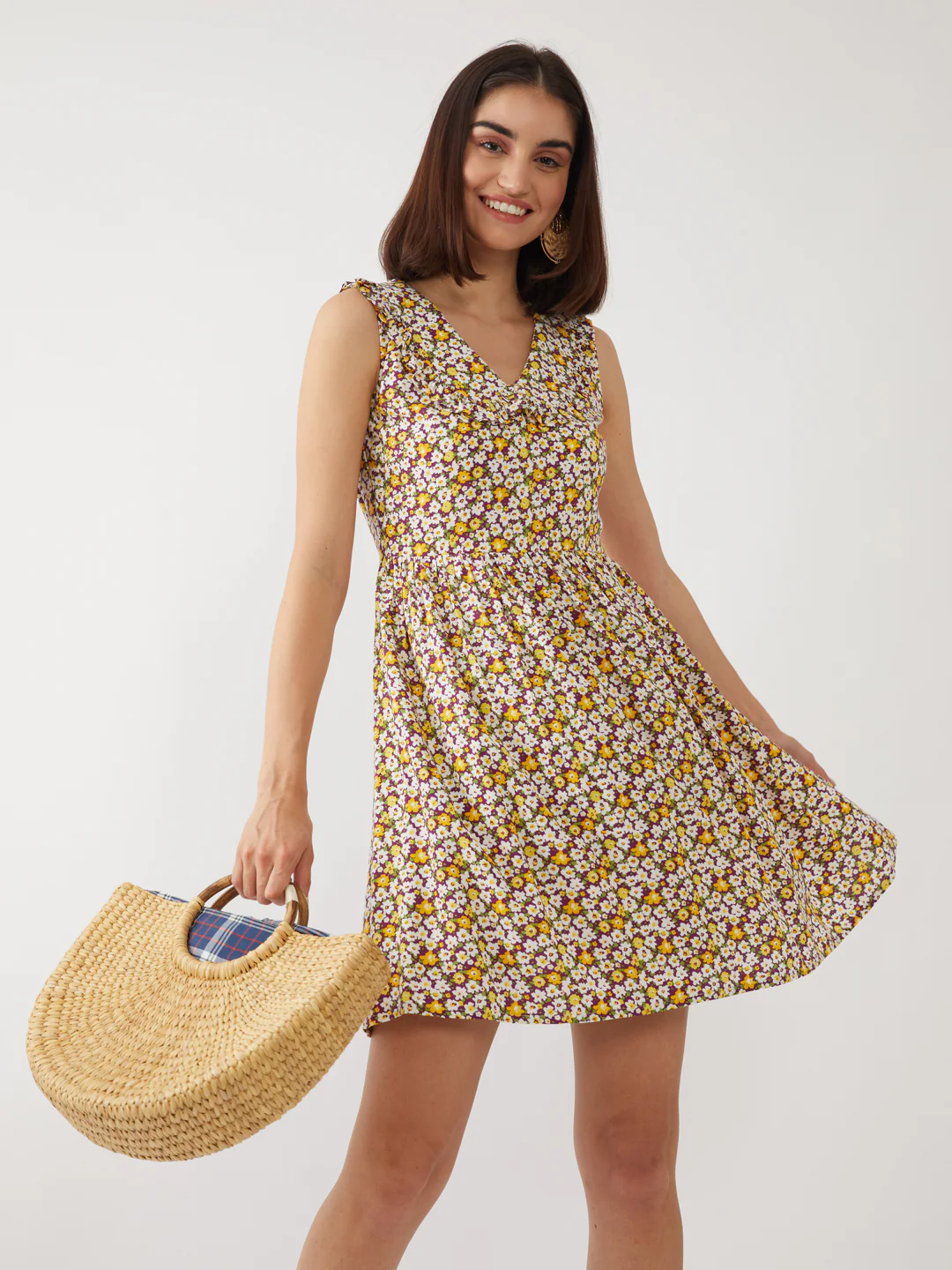 Purple Printed Short Dress