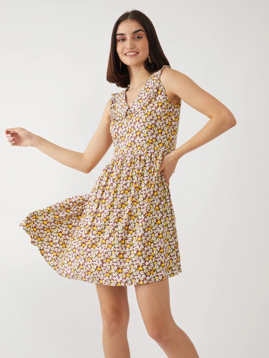 Purple Printed Short Dress - Image 2