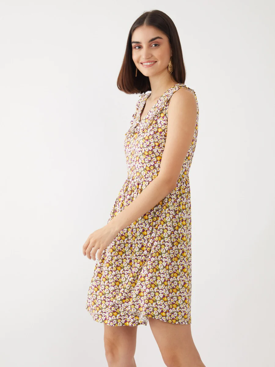 Purple Printed Short Dress - Image 3