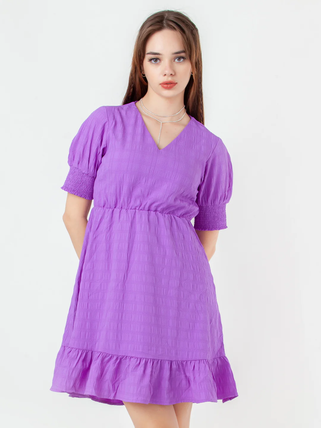 Purple Self Design Regular Short Dress - Image 2