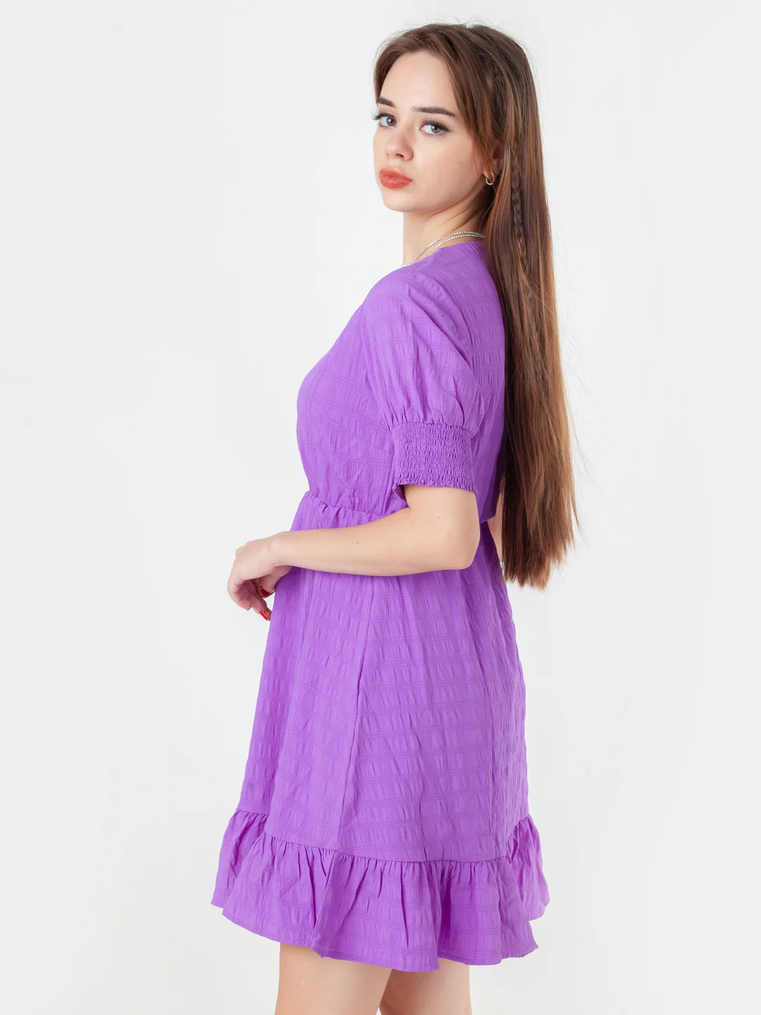 Purple Self Design Regular Short Dress - Image 3