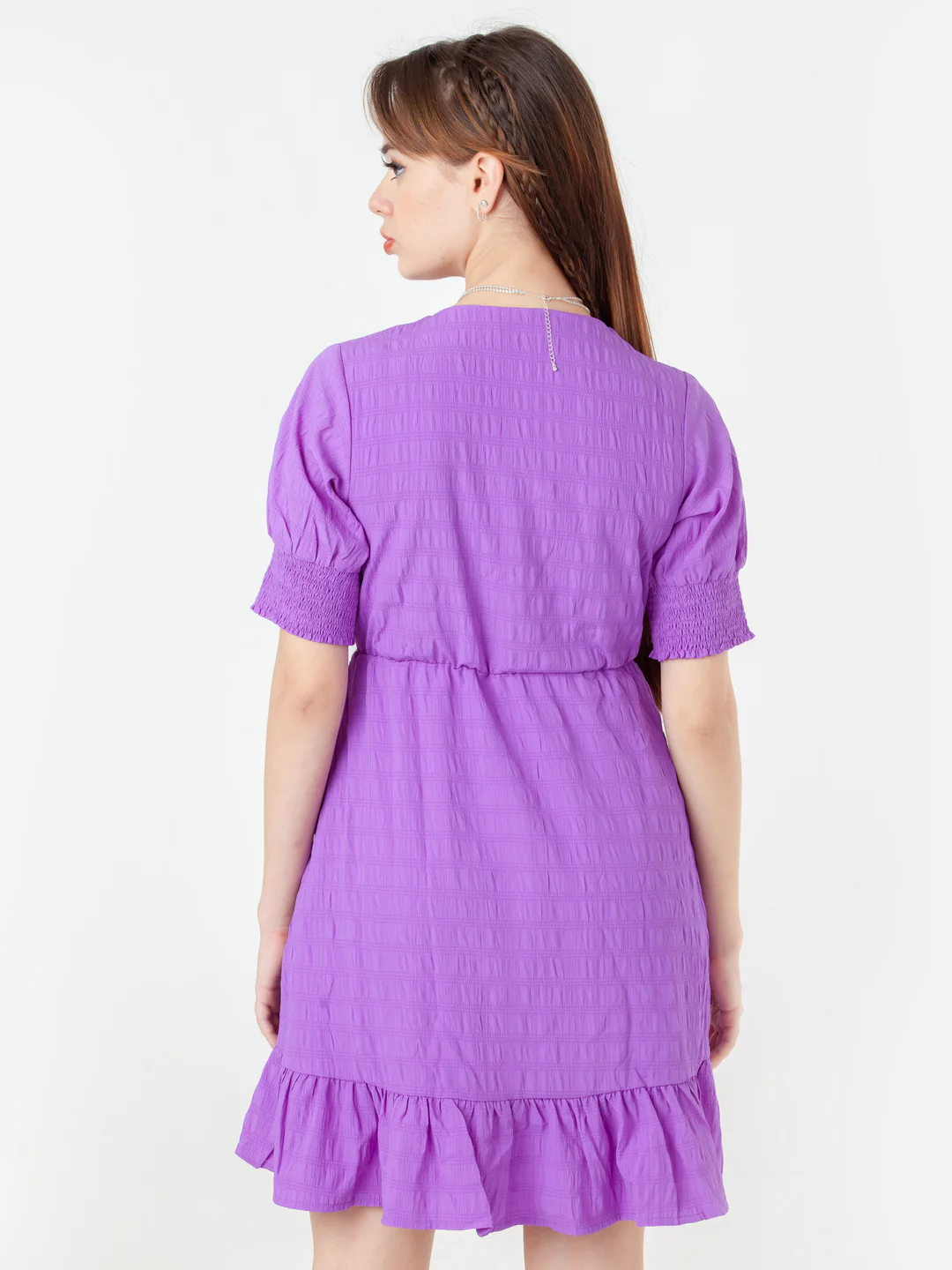 Purple Self Design Regular Short Dress - Image 4