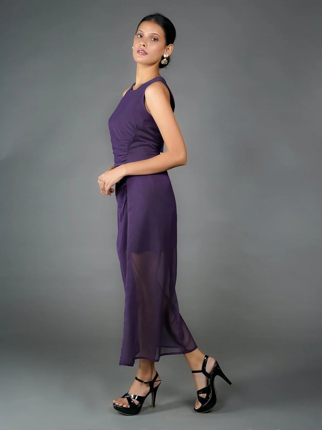 Purple Solid Bodycon Maxi Dress - Image 3