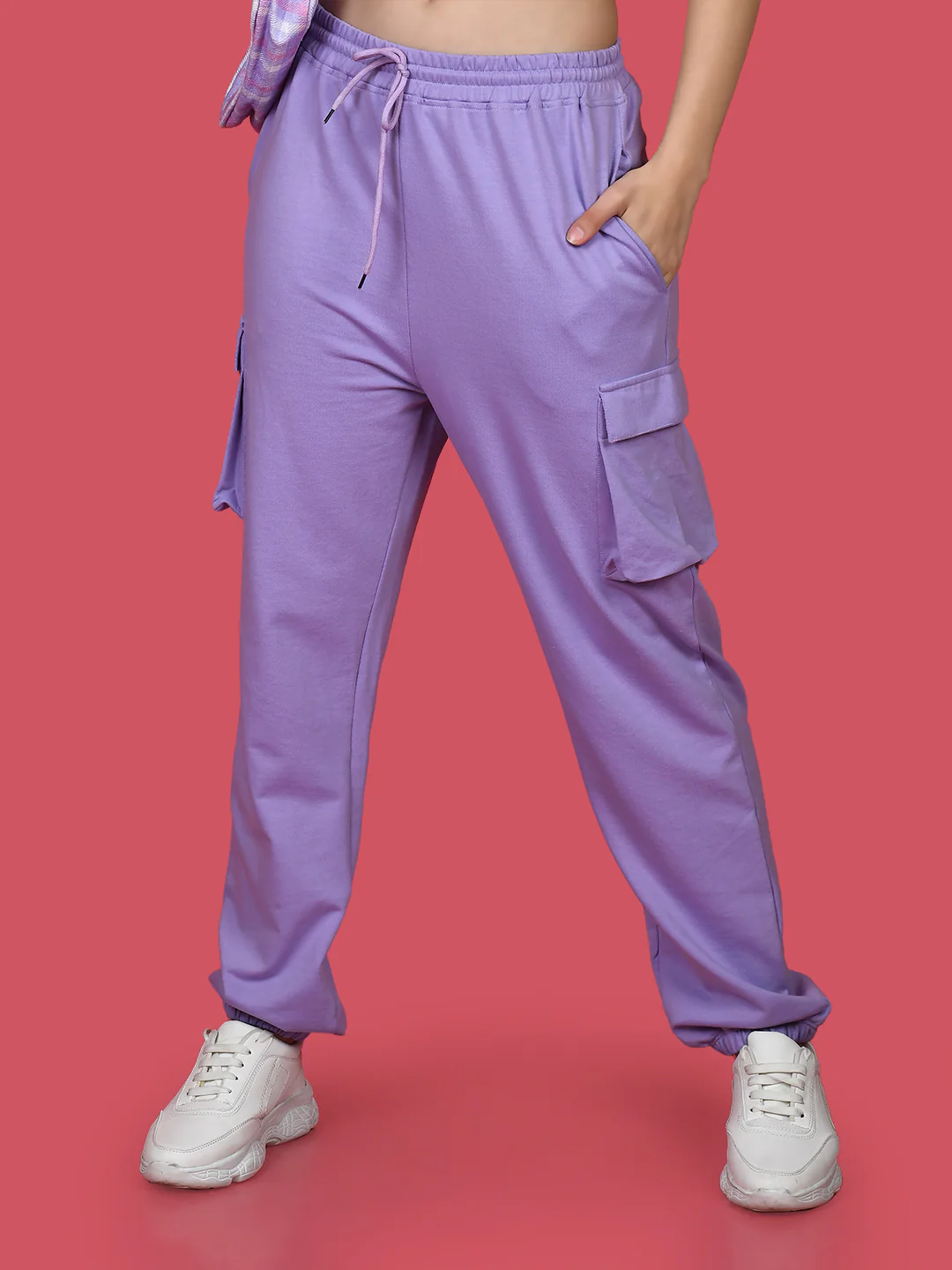 Purple Solid Elasticated Joggers - Image 2
