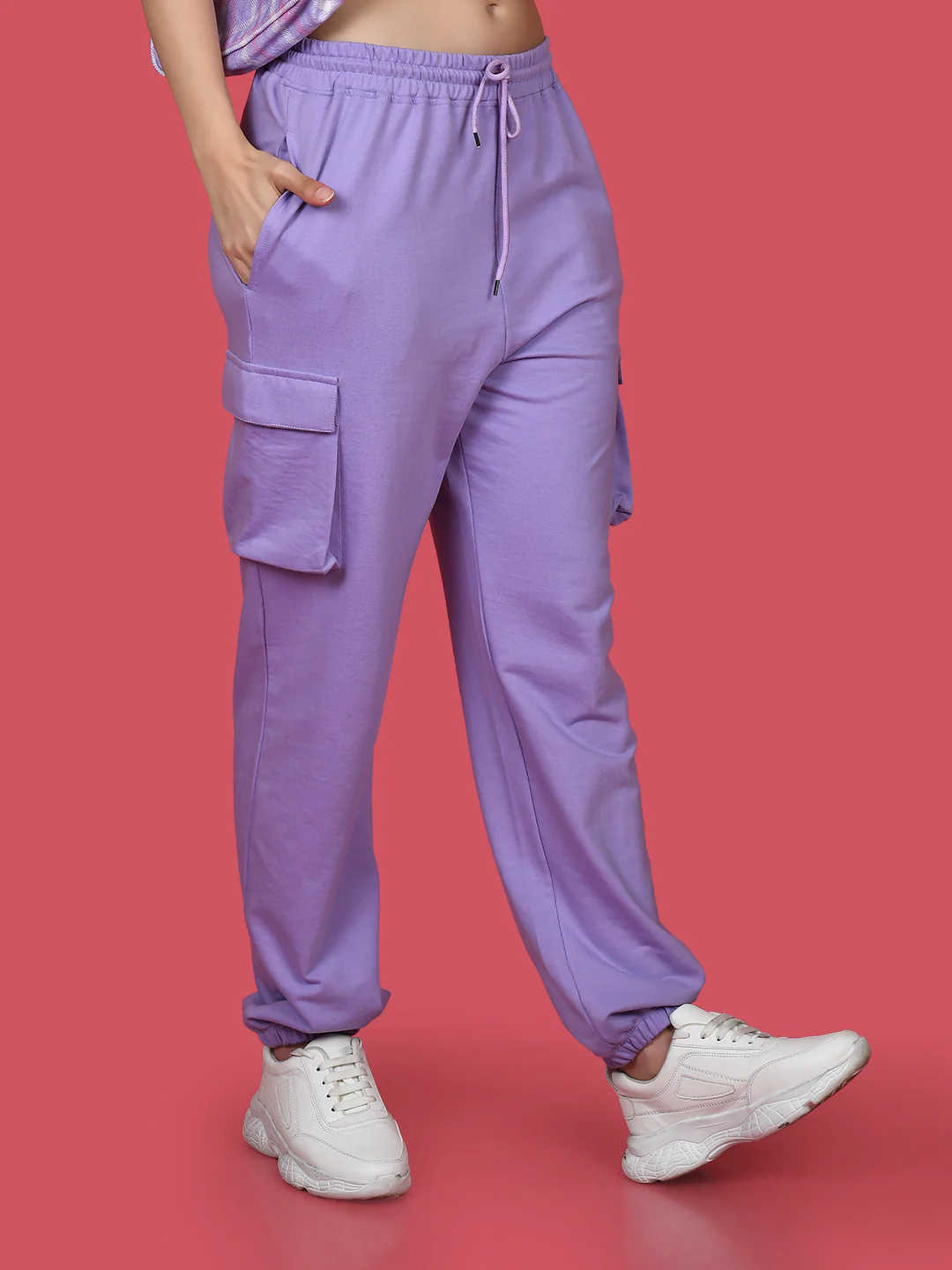 Purple Solid Elasticated Joggers - Image 3
