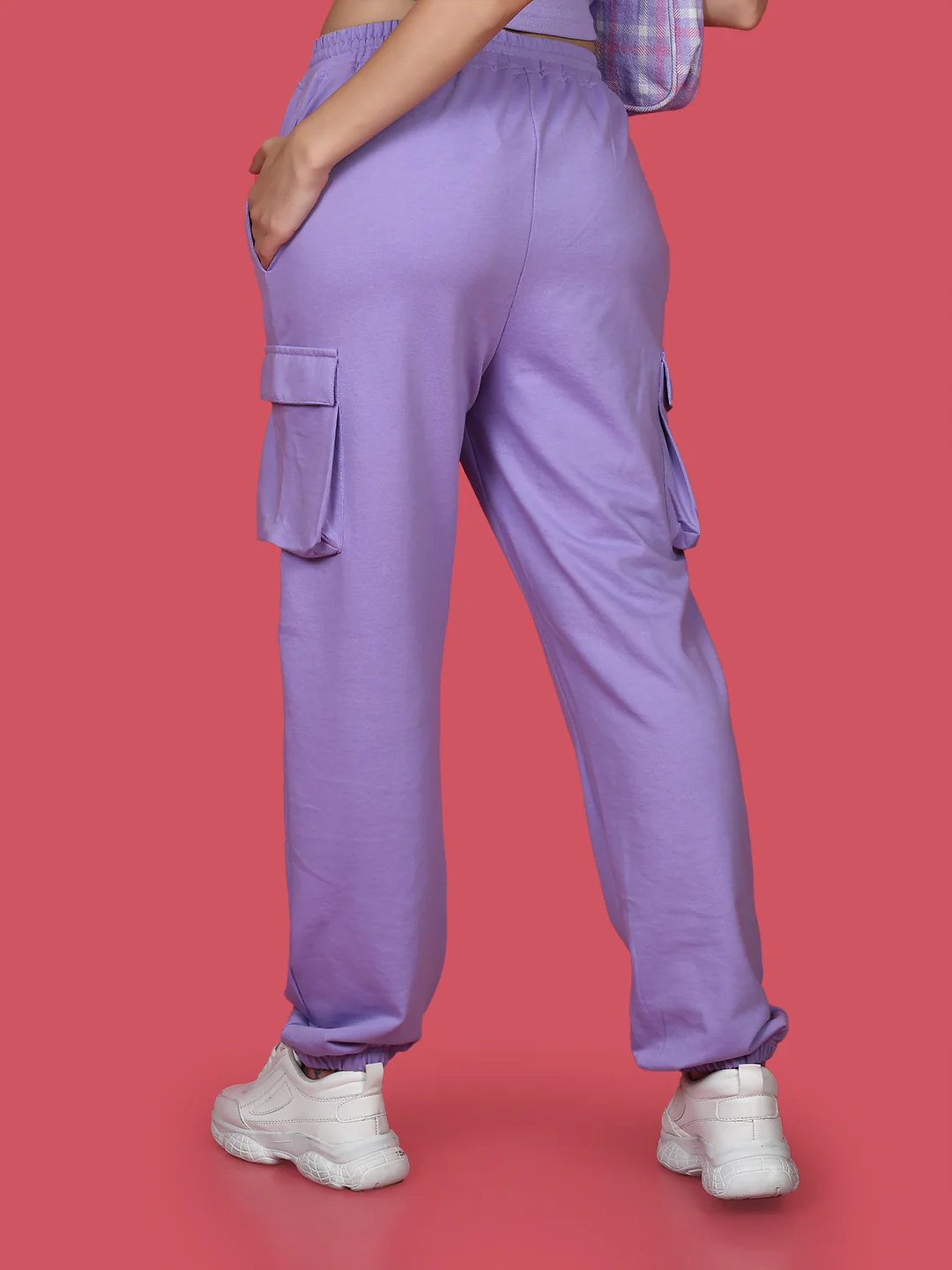 Purple Solid Elasticated Joggers - Image 4