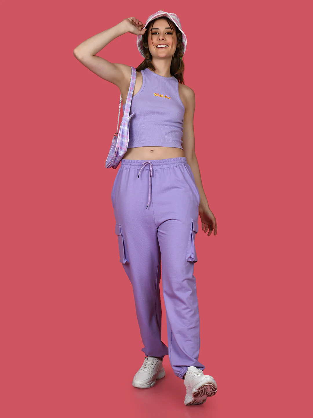 Purple Solid Elasticated Joggers - Image 5