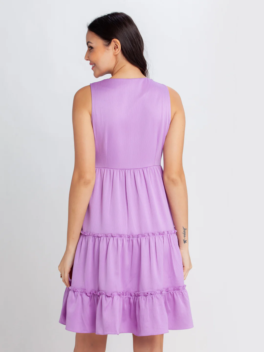 Purple Solid Flared Short Dress - Image 4