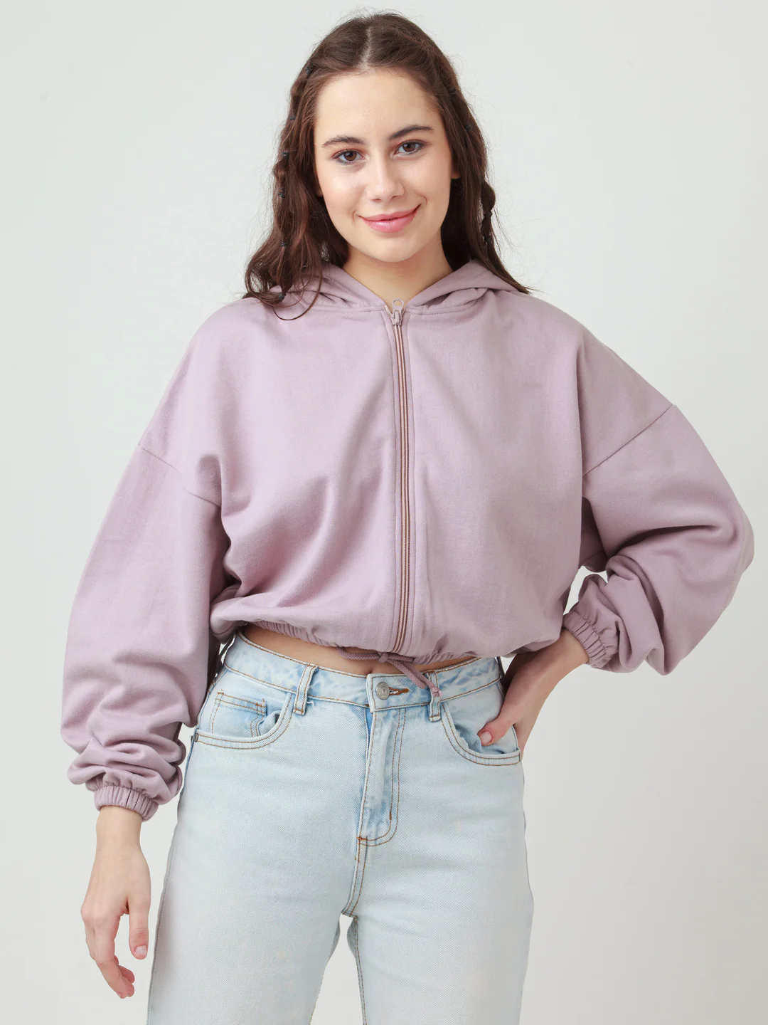 Purple Solid Hoodie Sweatshirt - Image 2