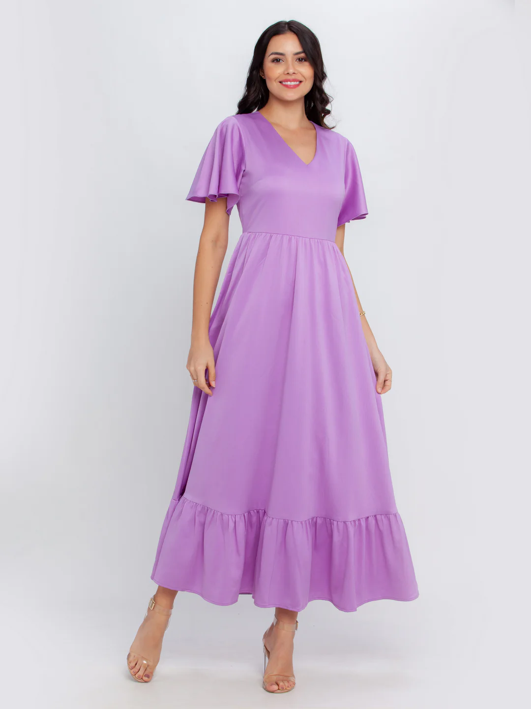 Purple Solid Maxi Dress - Image 2