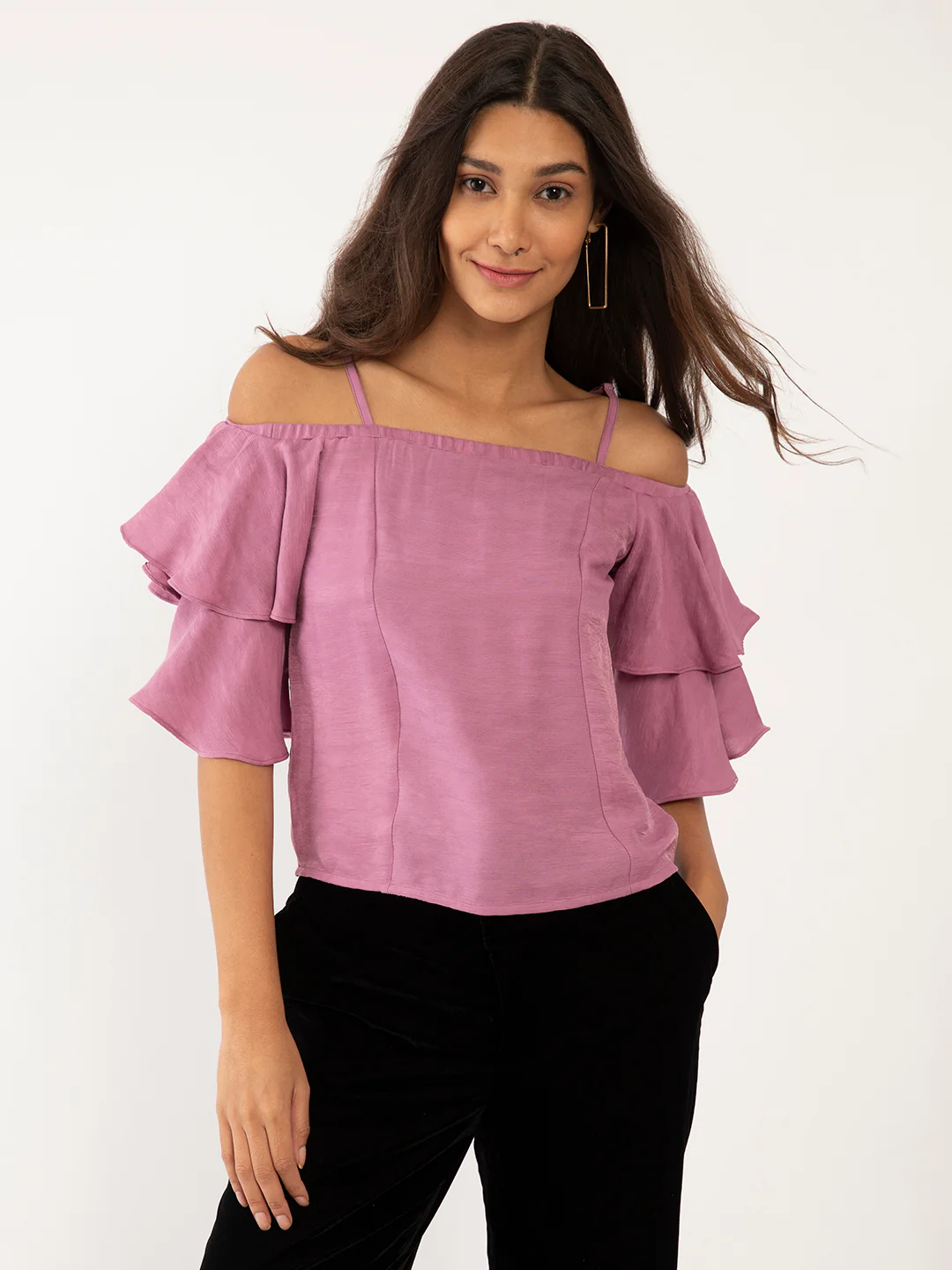 Purple Solid Off-shoulder Top - Image 2