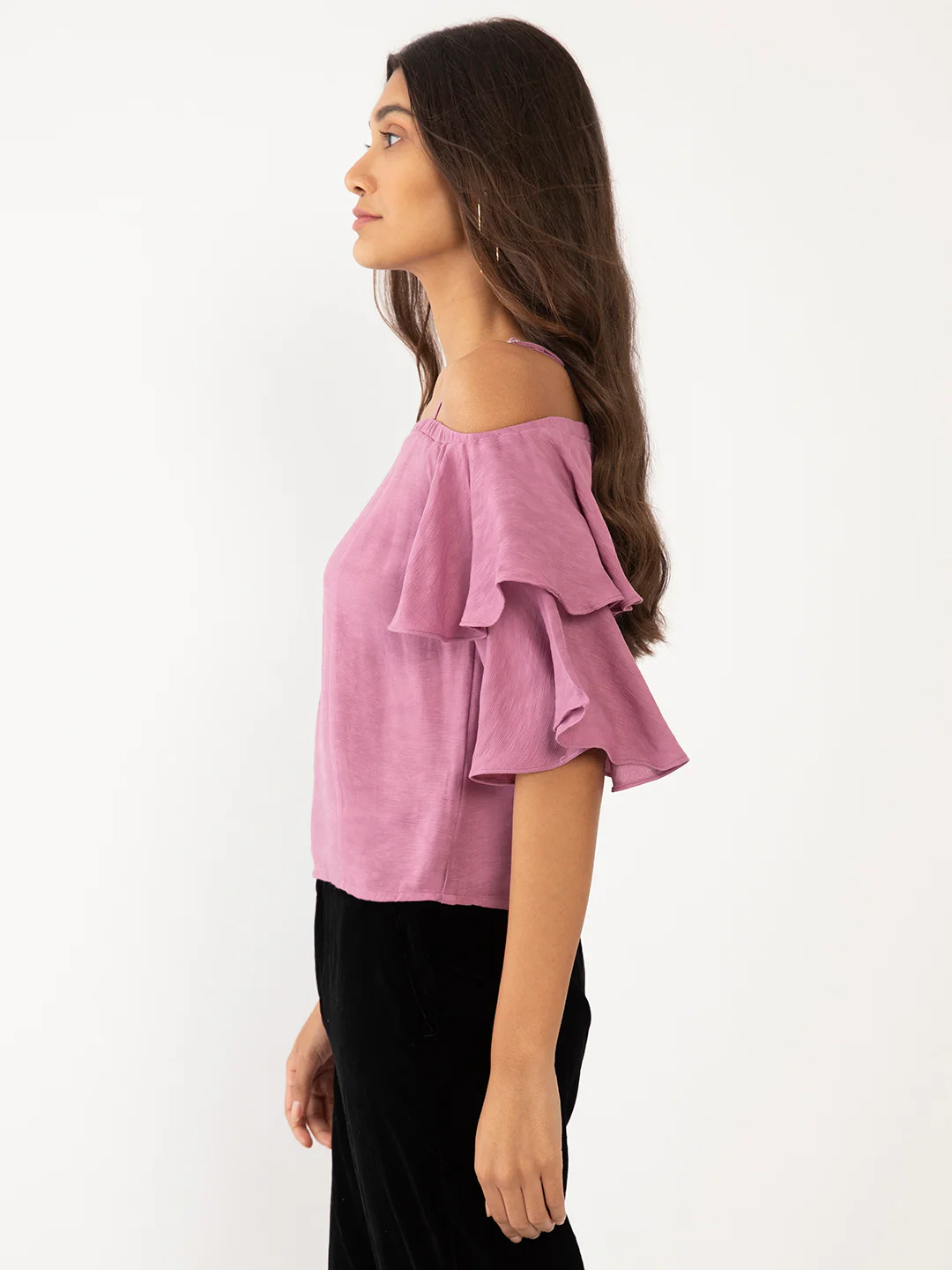 Purple Solid Off-shoulder Top - Image 3