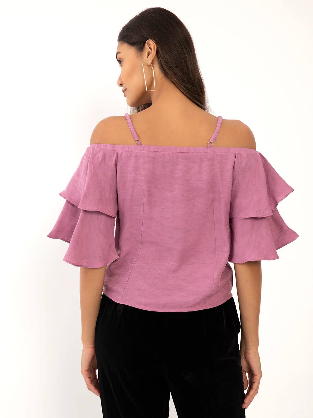Purple Solid Off-shoulder Top - Image 4