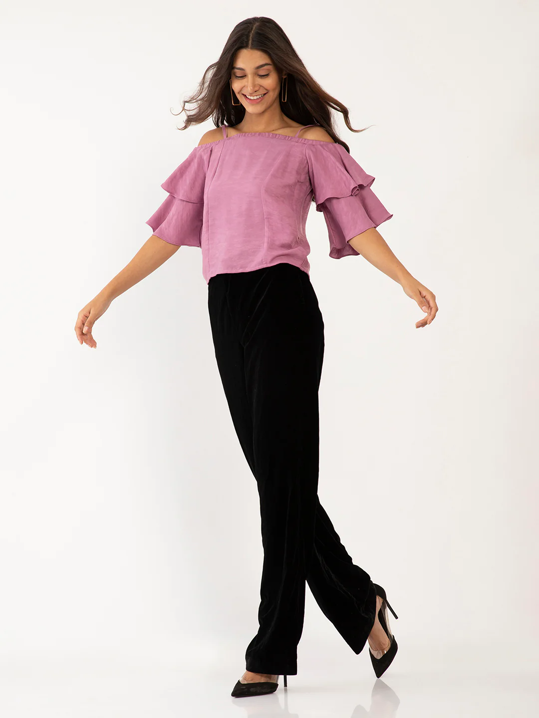 Purple Solid Off-shoulder Top - Image 5