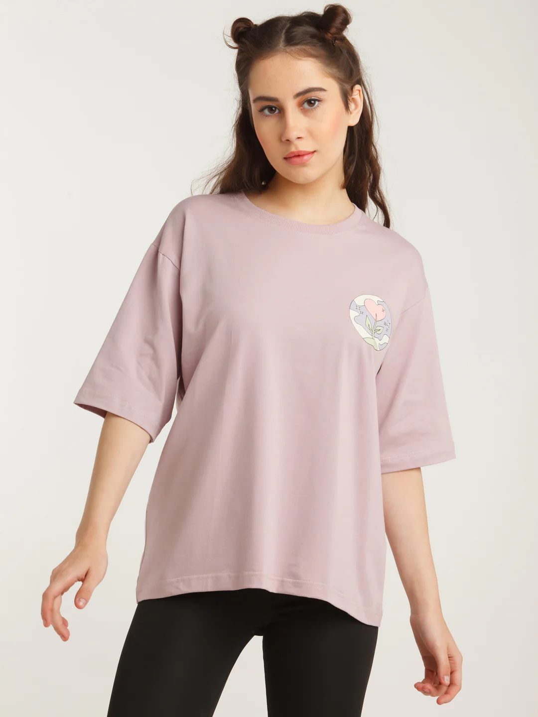 Purple Solid Oversized T-Shirt - Image 2