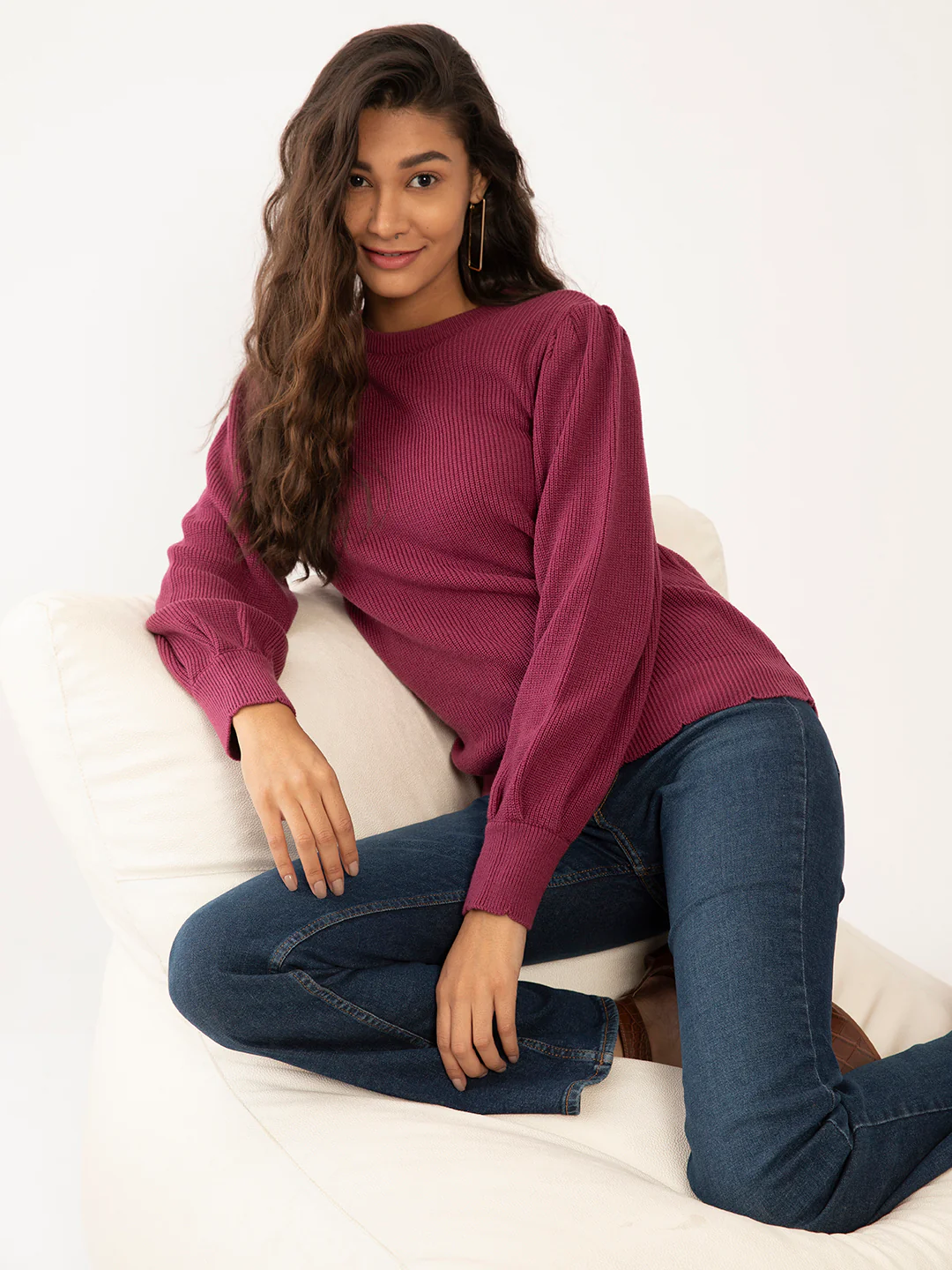Purple Solid Regular Sweaters