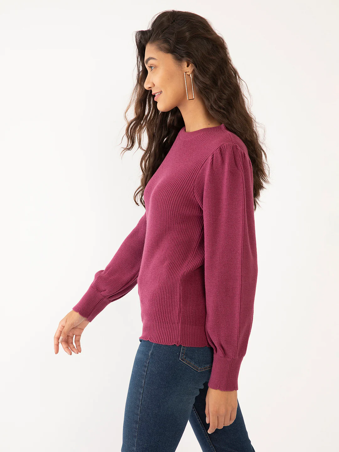 Purple Solid Regular Sweaters - Image 3