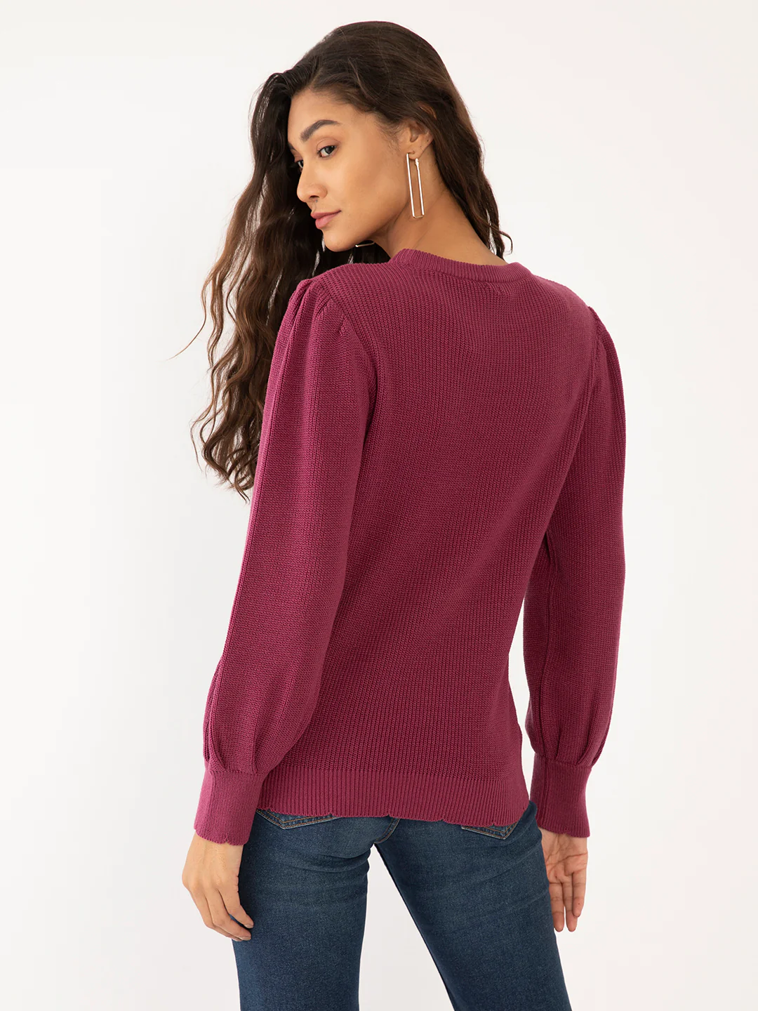 Purple Solid Regular Sweaters - Image 4