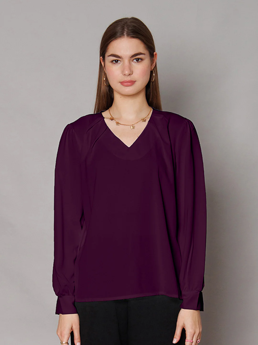 Purple Solid Relaxed Fit Top - Image 2