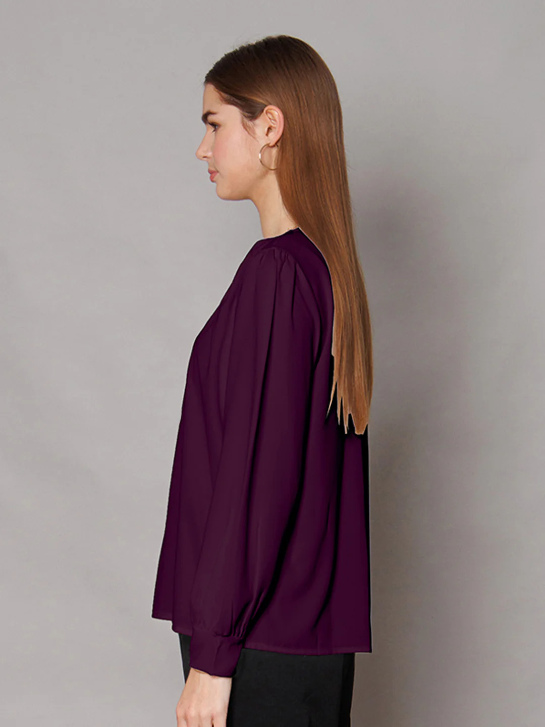 Purple Solid Relaxed Fit Top - Image 3