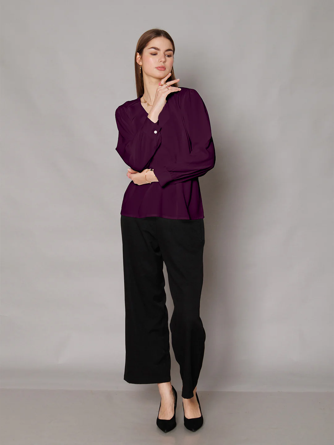 Purple Solid Relaxed Fit Top - Image 5
