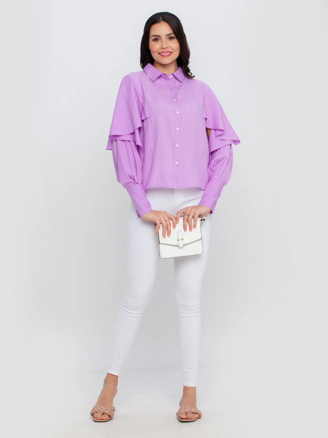 Purple Solid Ruffled Top - Image 5