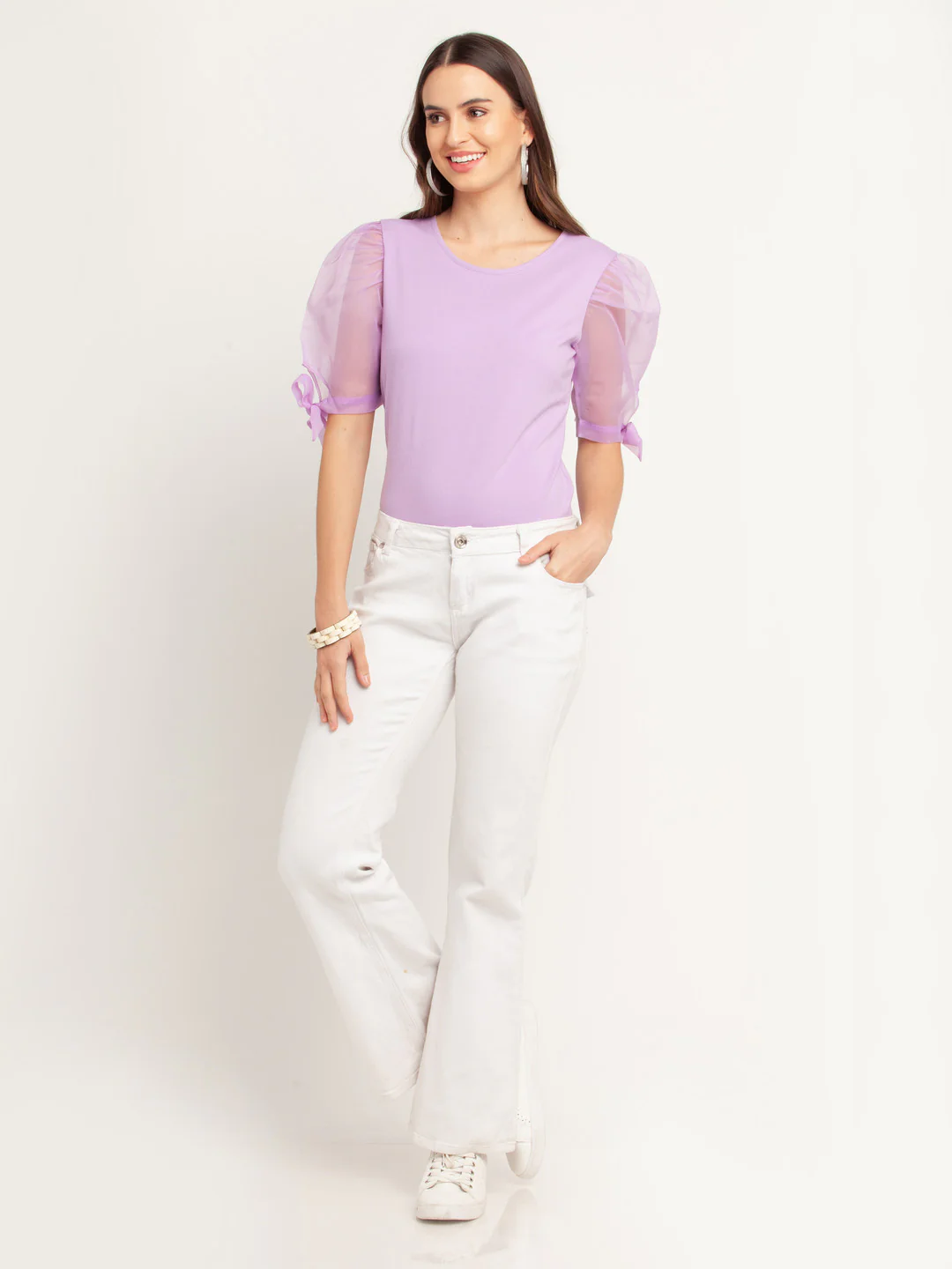 Purple Solid Short Sleeves Top - Image 5