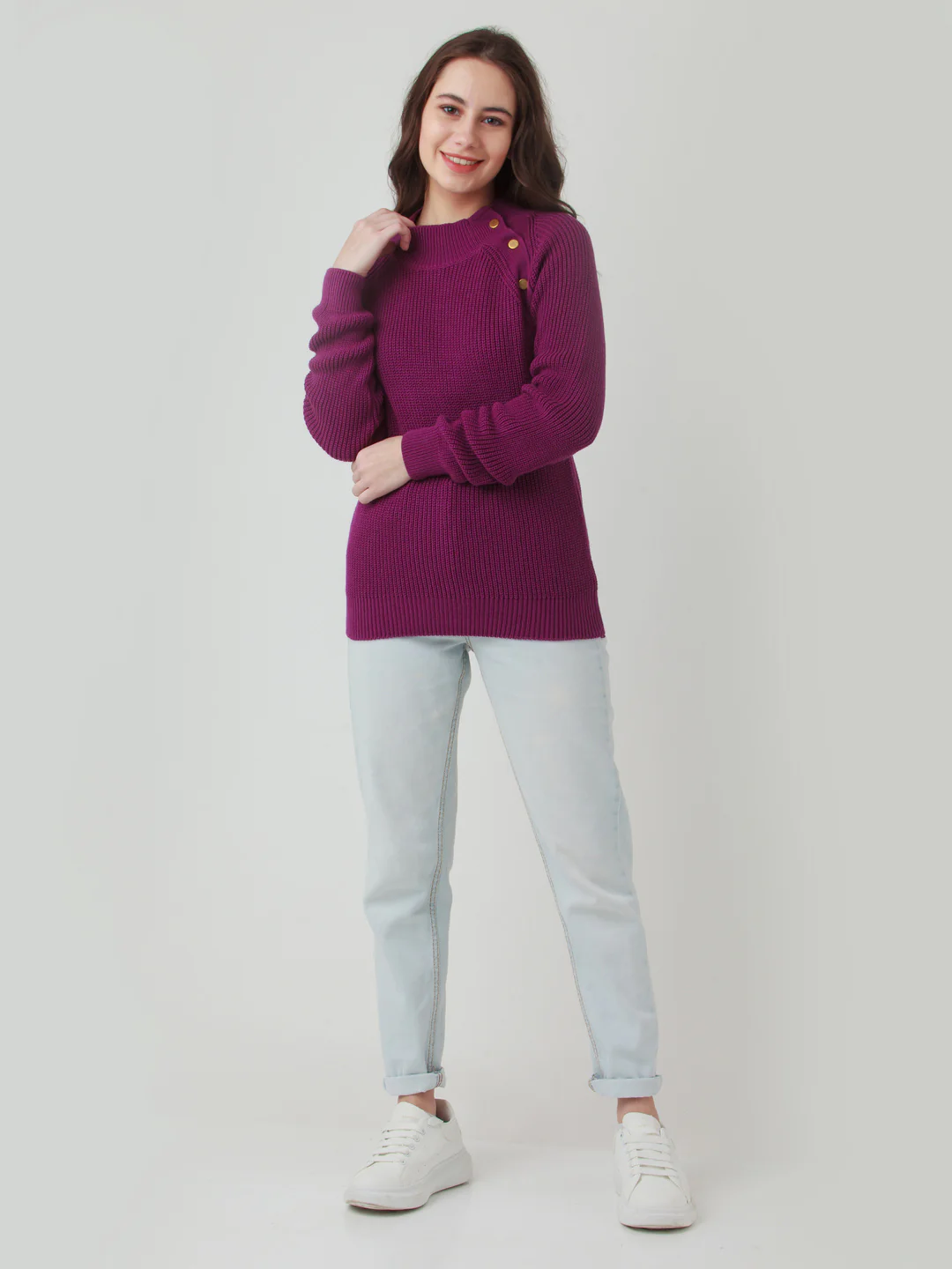 Purple Solid Straight Sweater