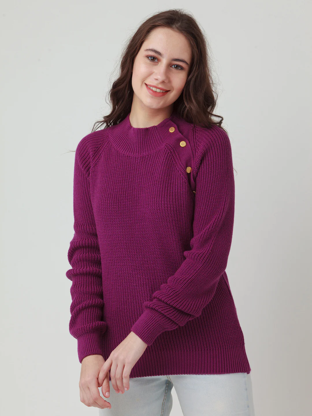 Purple Solid Straight Sweater - Image 2