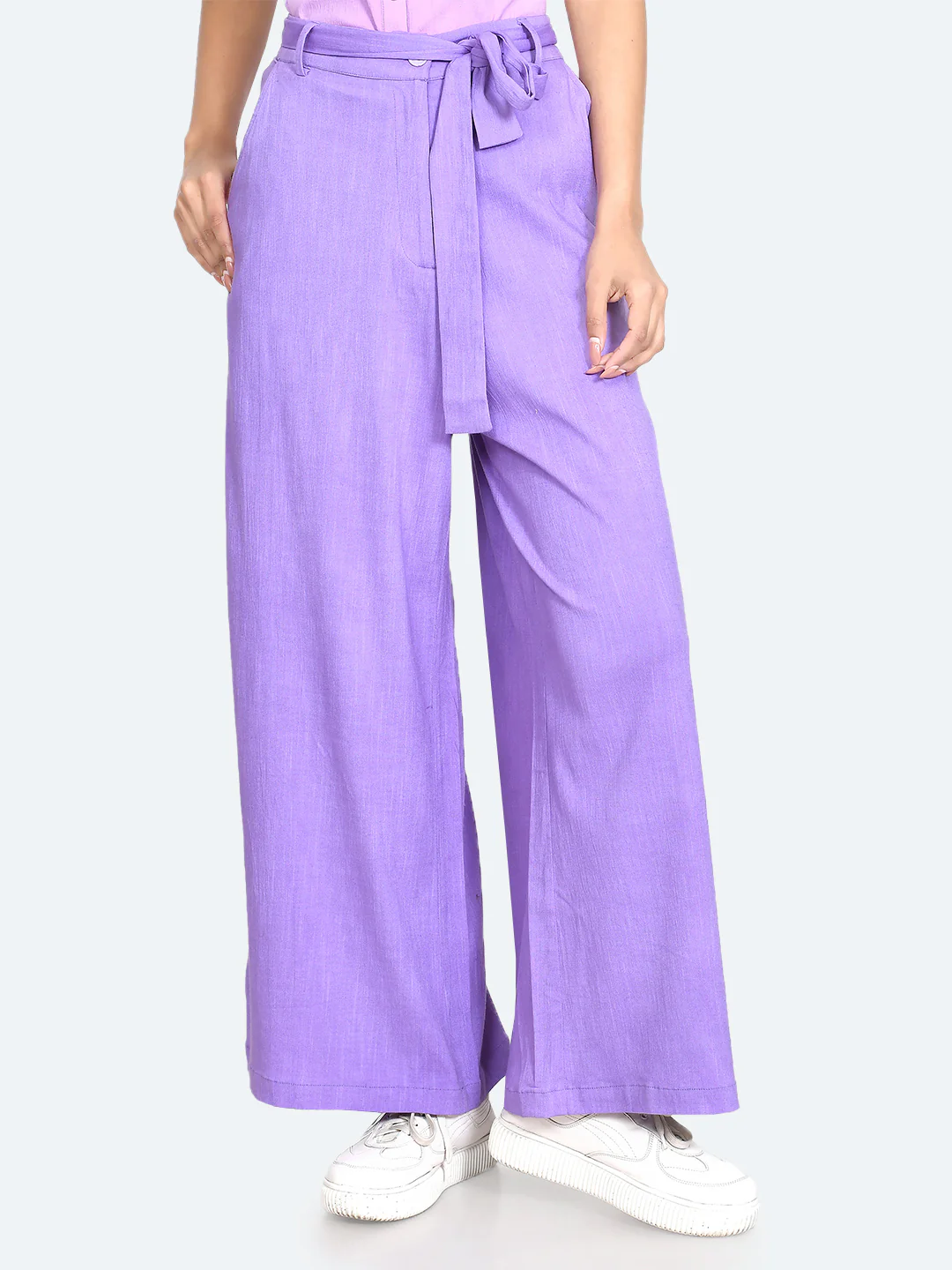 Purple Solid Tie-Up Trousers - Image 2