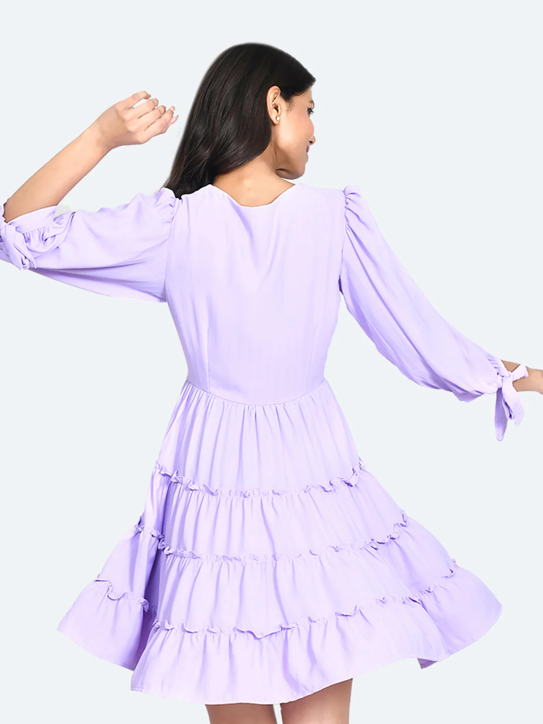 Purple Solid Tiered Short Dress - Image 4