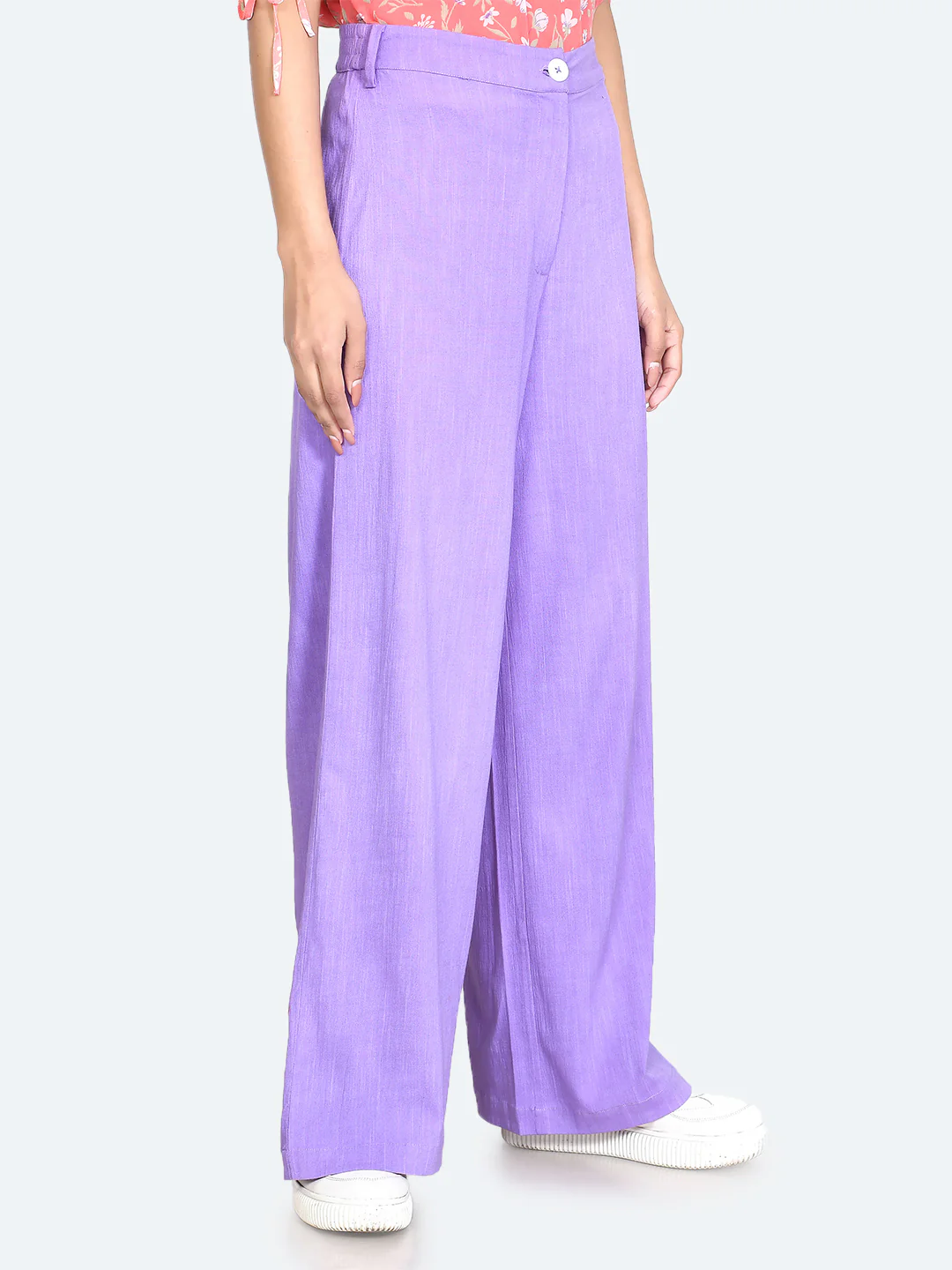 Purple Solid Wide Leg Trousers - Image 3