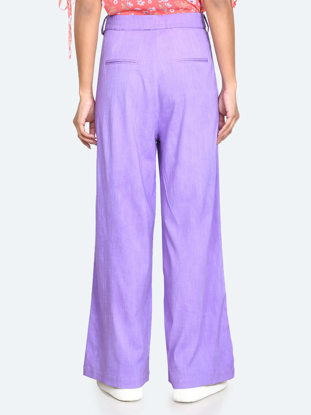 Purple Solid Wide Leg Trousers - Image 4