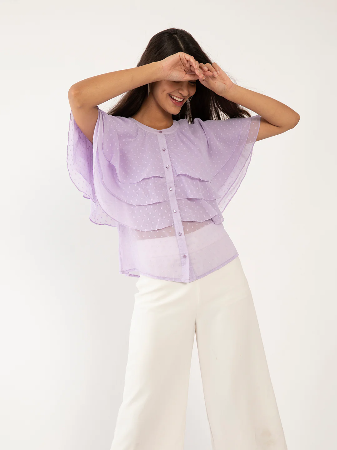 Purple Textured Ruffled Top - Image 2