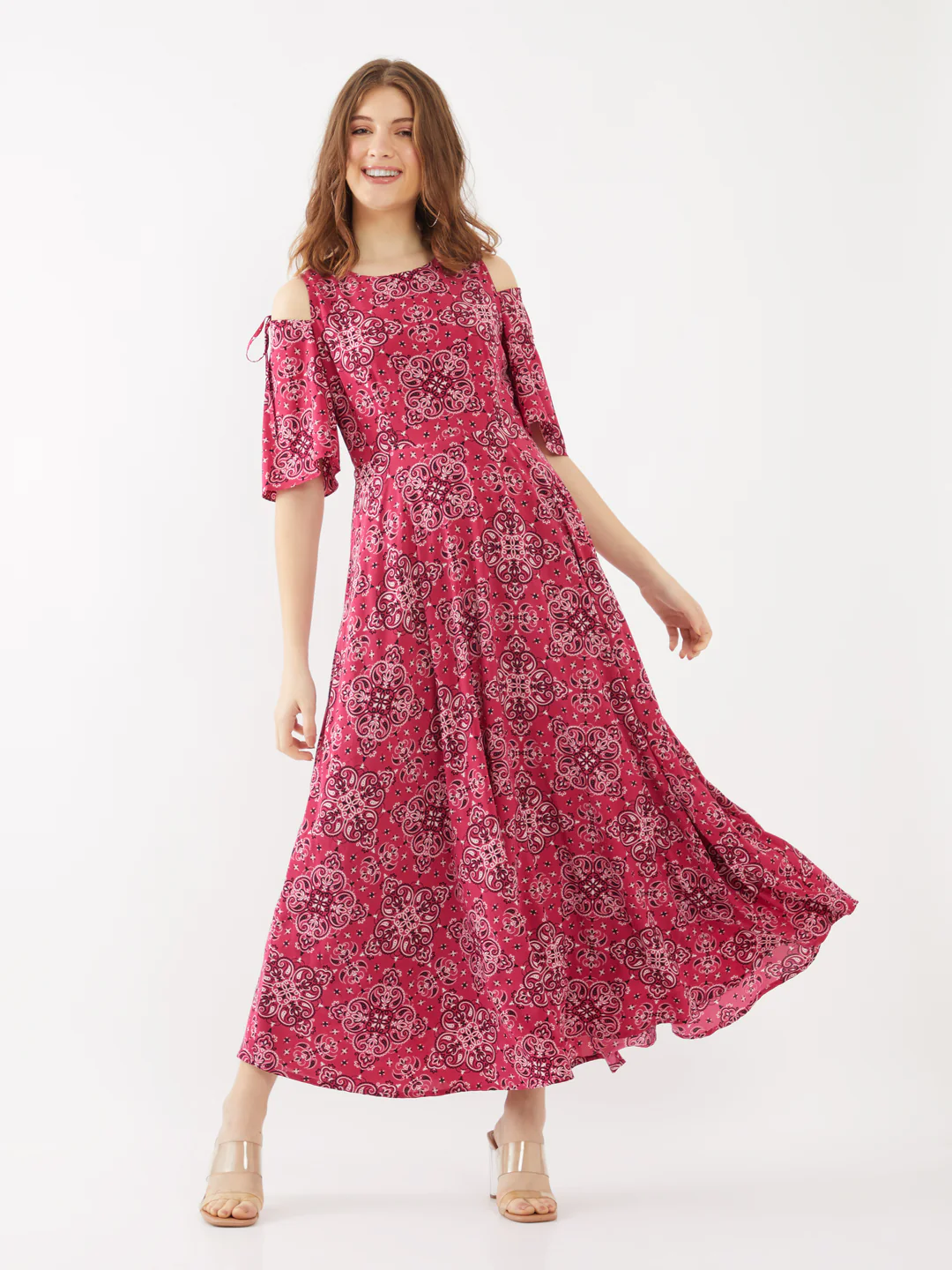 Red Bohemian Printed Ankle Length Maxi Dress - Image 2